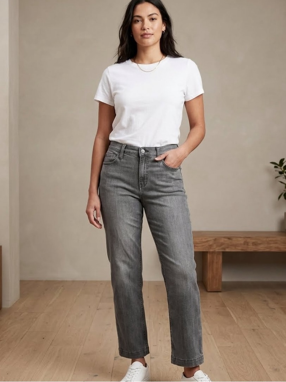 Gap high rise cropped straight gray classic denim jeans size 30